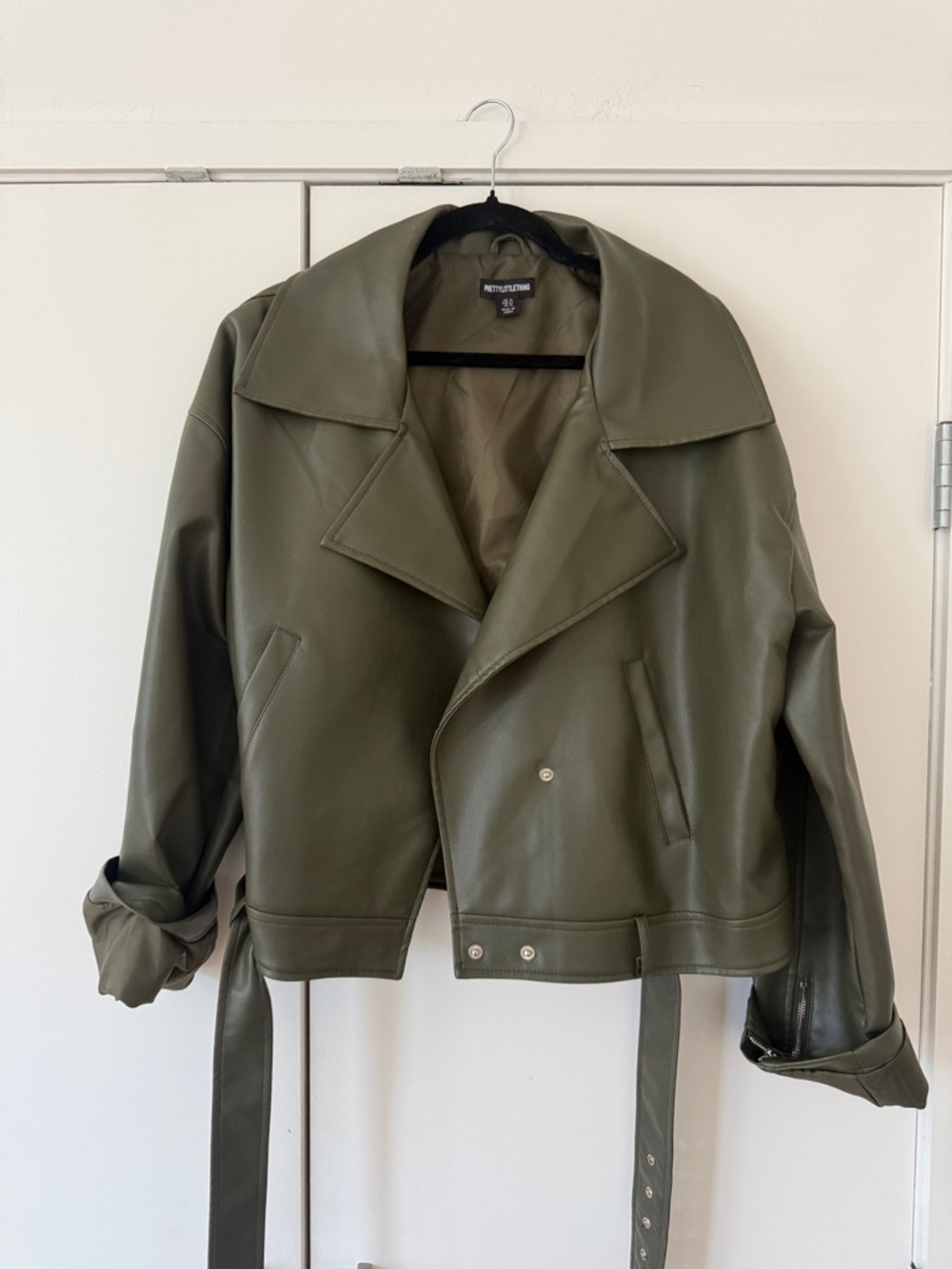 PLT Olive Green Faux Leather Moto Jacket